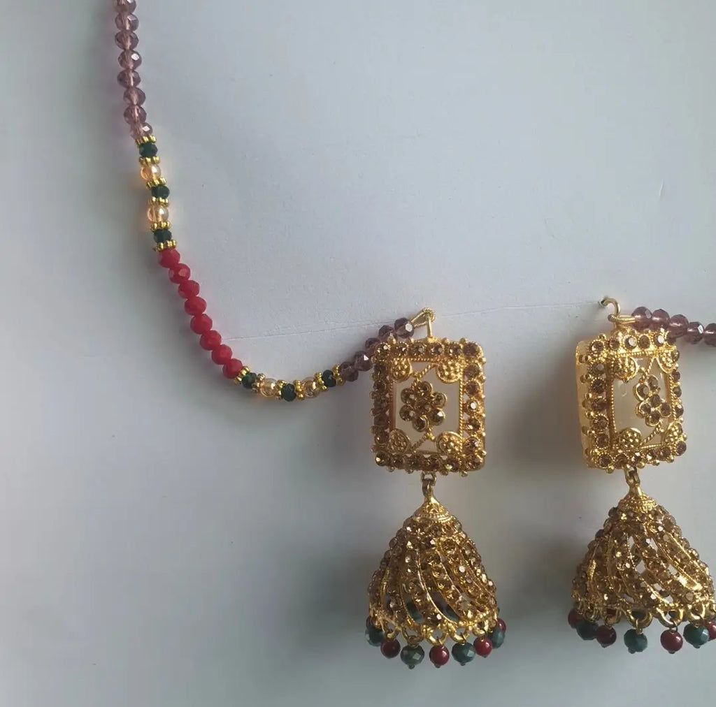 Meenakari Design Gold Plated Rhinestone Jhumka