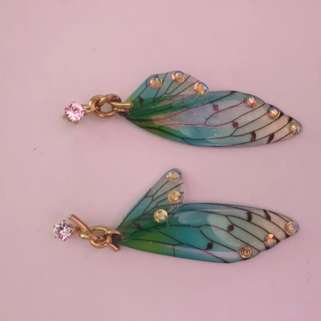 Butterfly Design Resin Plating Crystal Dangling Earrings