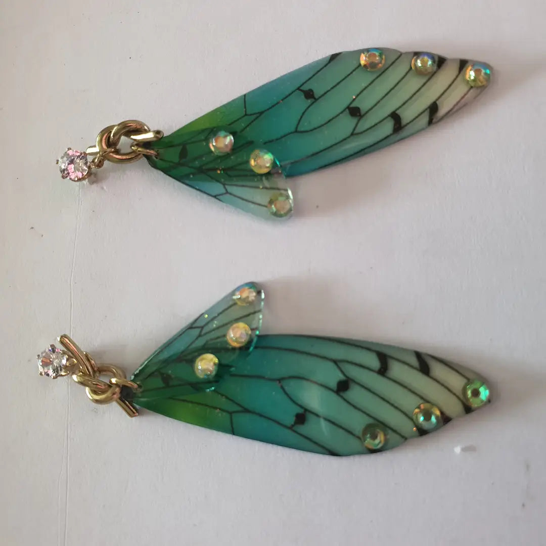 Butterfly Design Resin Plating Crystal Dangling Earrings