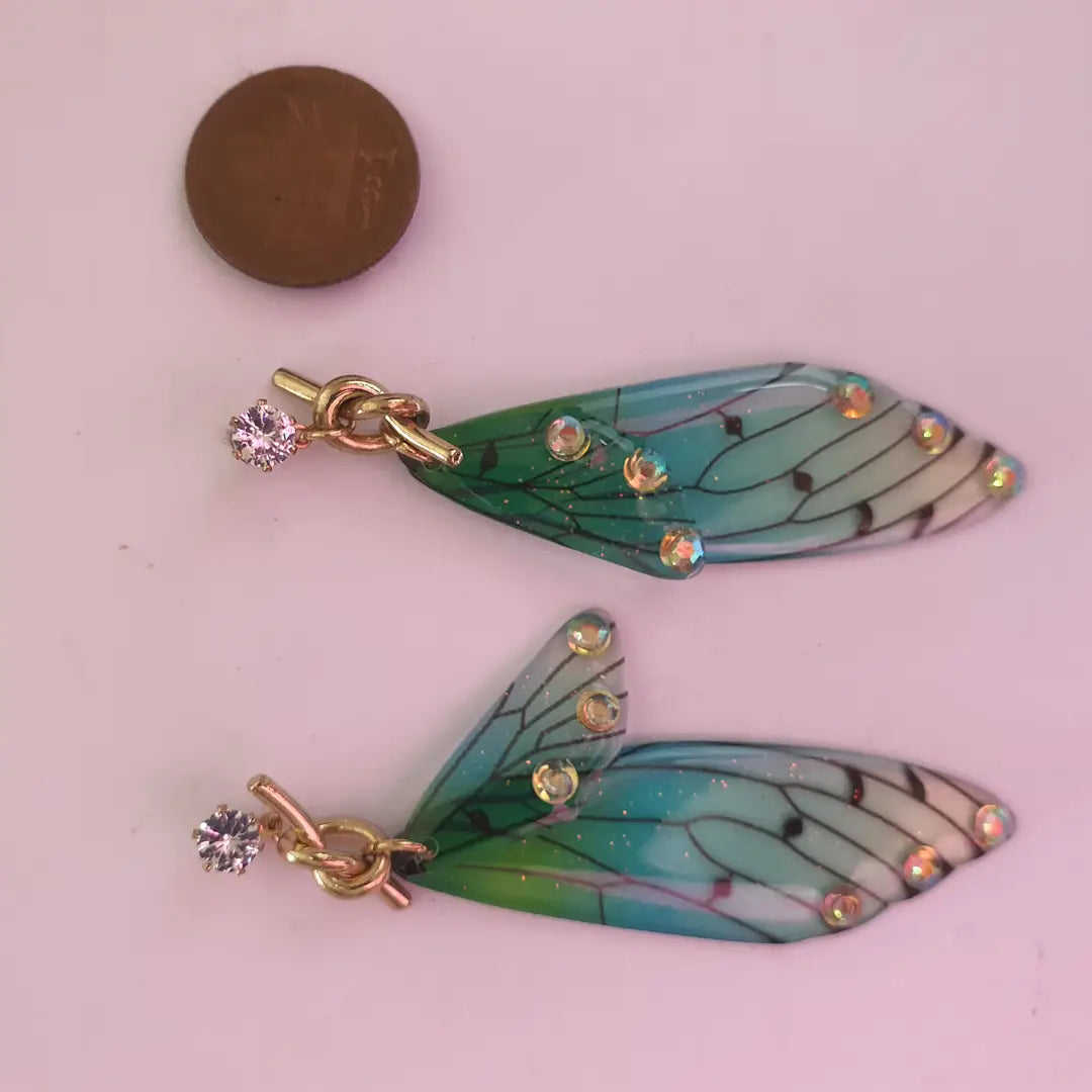 Butterfly Design Resin Plating Crystal Dangling Earrings