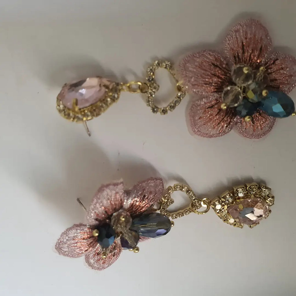 Fancy Gold Plated Rhinestone Dangling Earrings