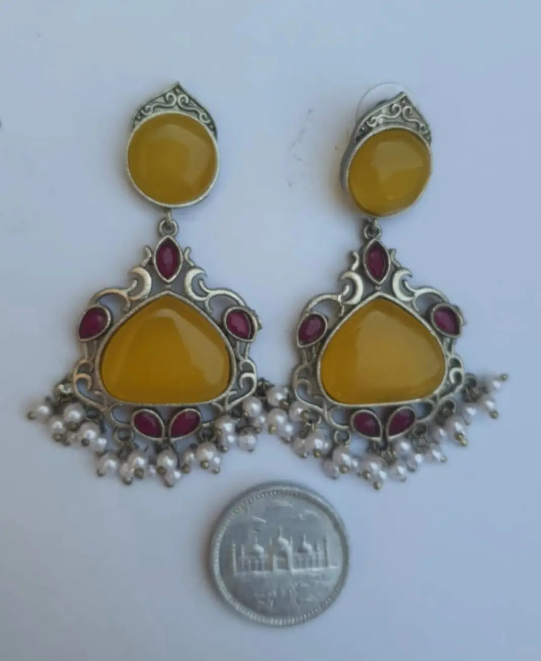 Meenakari Design Silver Plated Gemstone Earrings