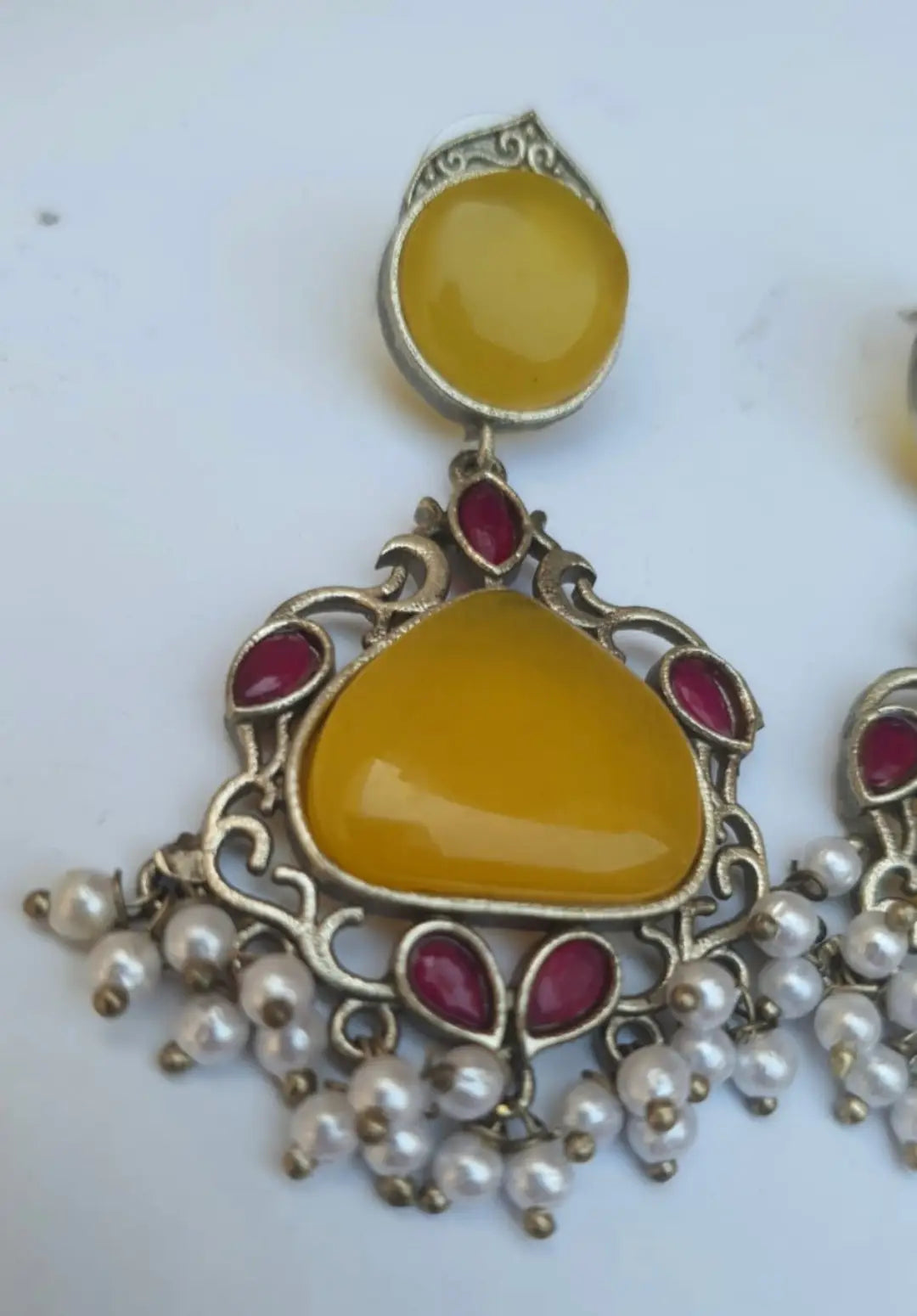 Meenakari Design Silver Plated Gemstone Earrings