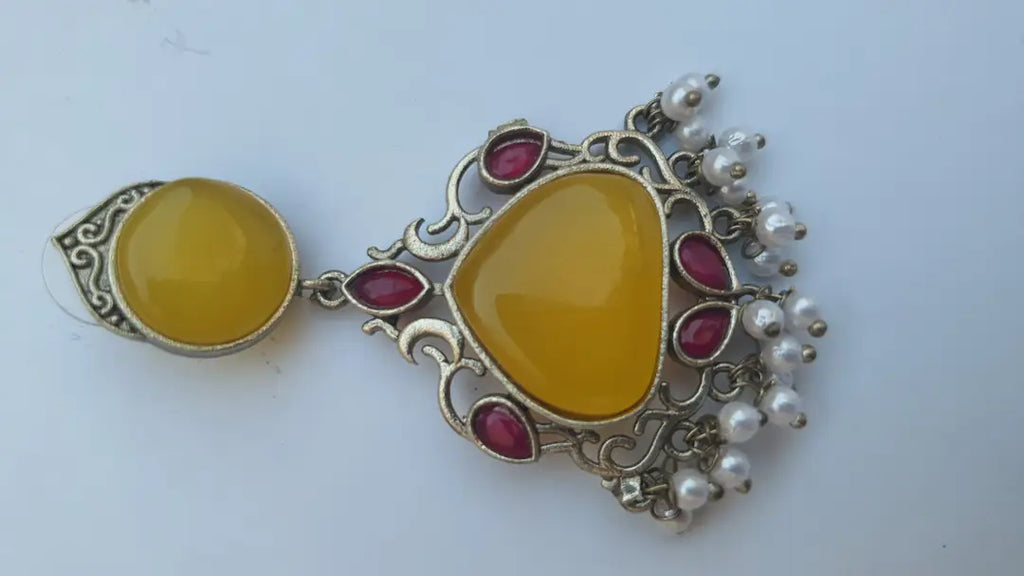 Meenakari Design Silver Plated Gemstone Earrings