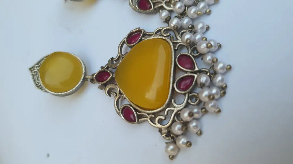 Meenakari Design Silver Plated Gemstone Earrings