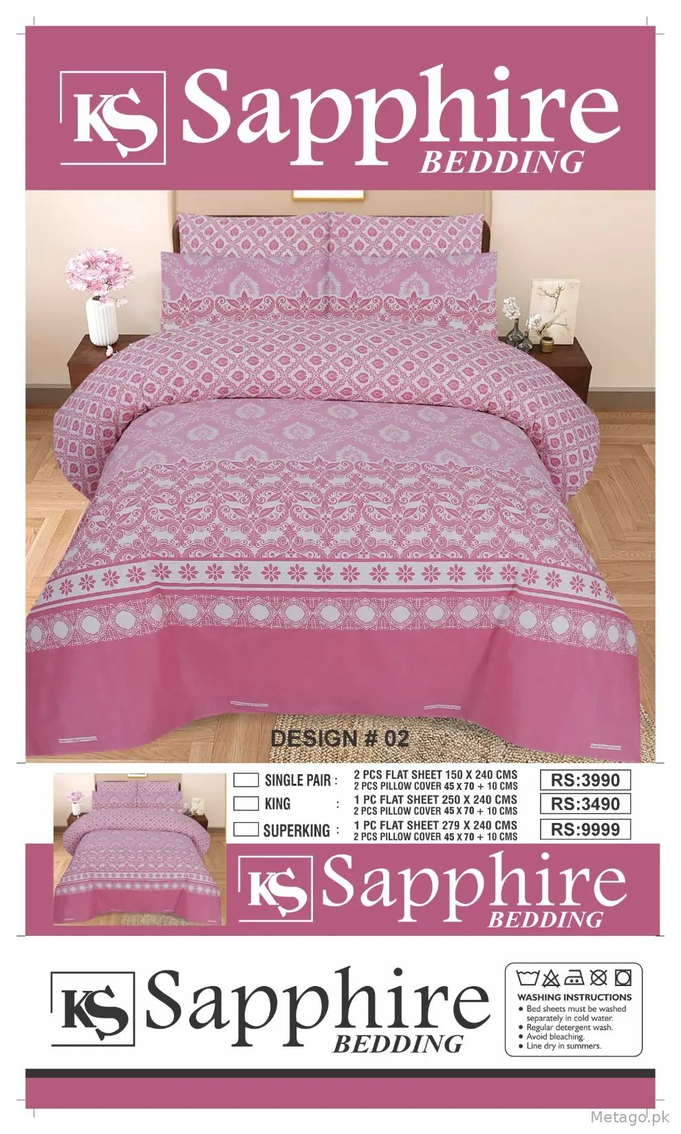 3 Pcs Cotton Printed Double Bedsheet