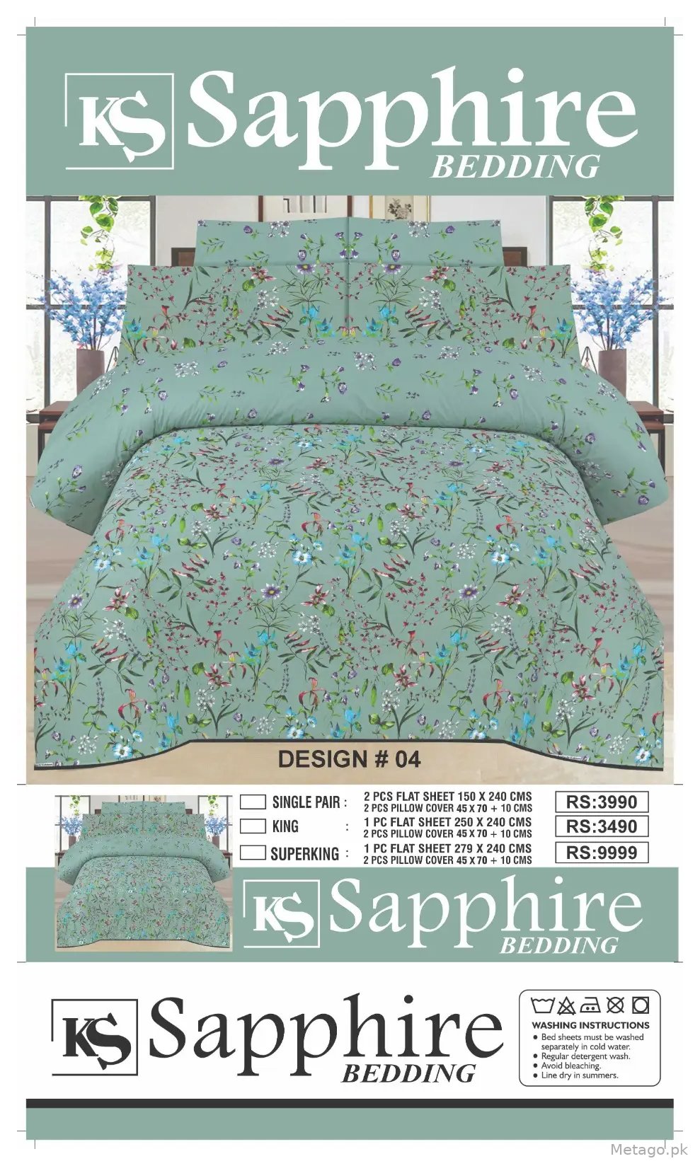 3 Pcs Cotton Printed Double Bedsheet