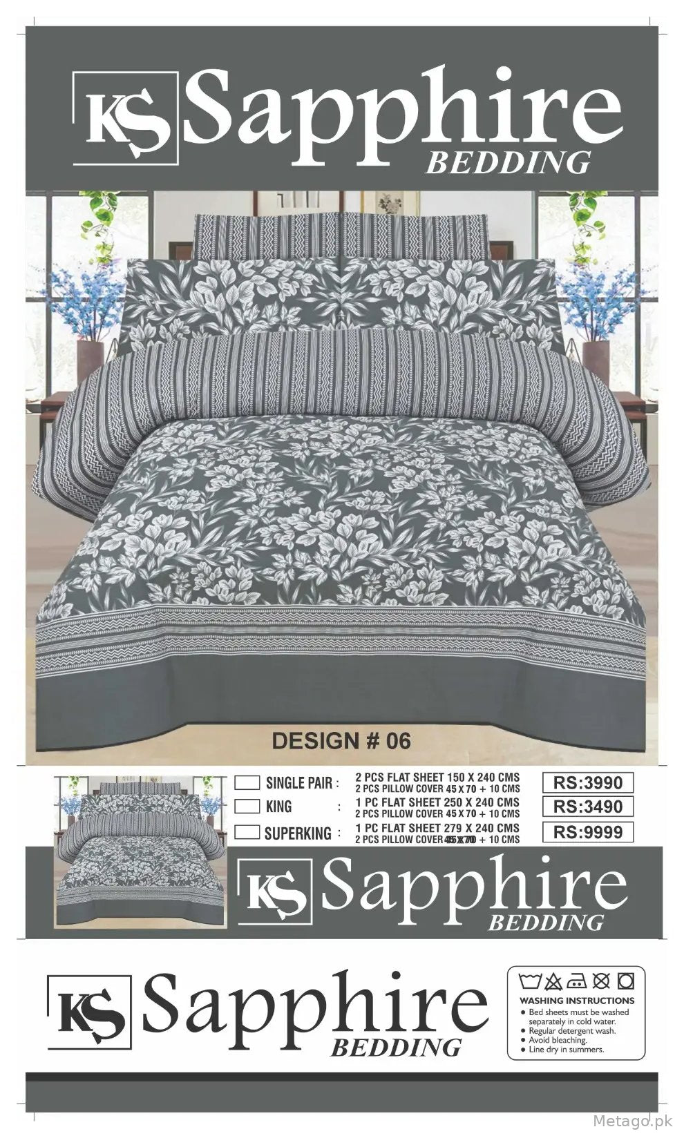 3 Pcs Cotton Printed Double Bedsheet