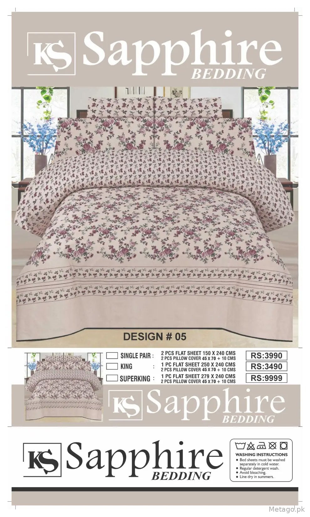 3 Pcs Cotton Printed Double Bedsheet