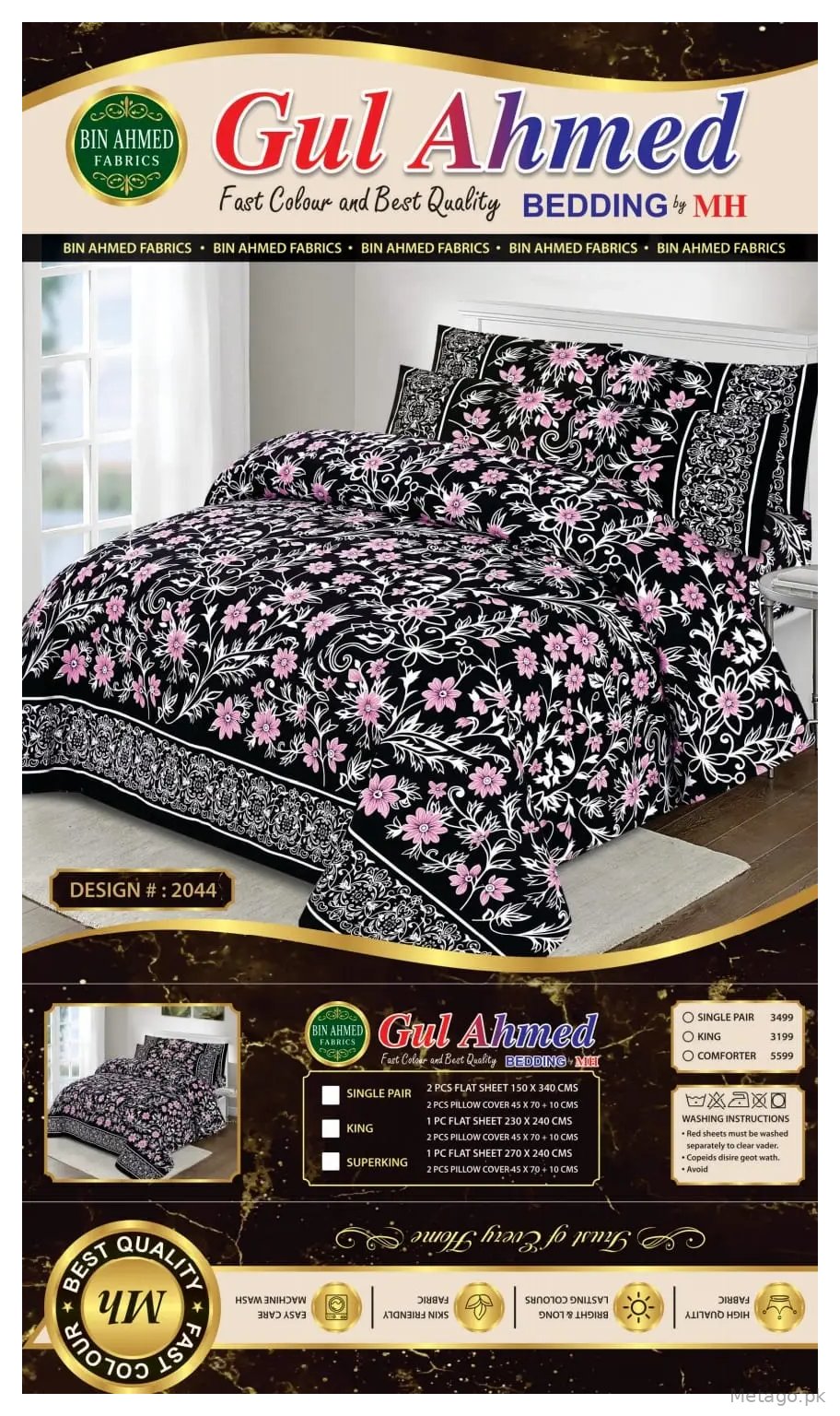 3 Pcs Cotton Printed Double Bedsheet