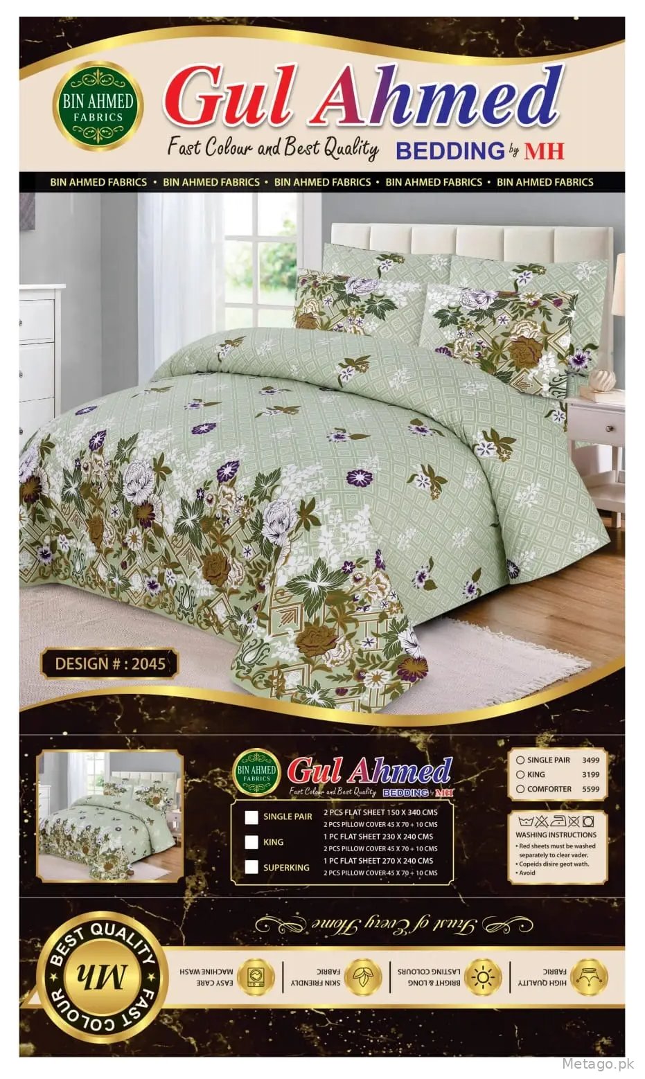 3 Pcs Cotton Printed Double Bedsheet