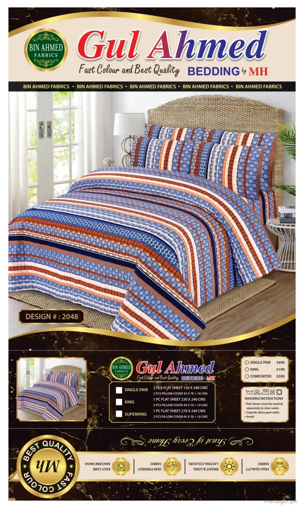 3 Pcs Cotton Printed Double Bedsheet