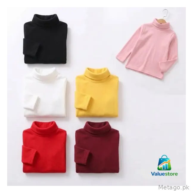 3 Pcs Girl's Stitched Cotton Plain Highneck