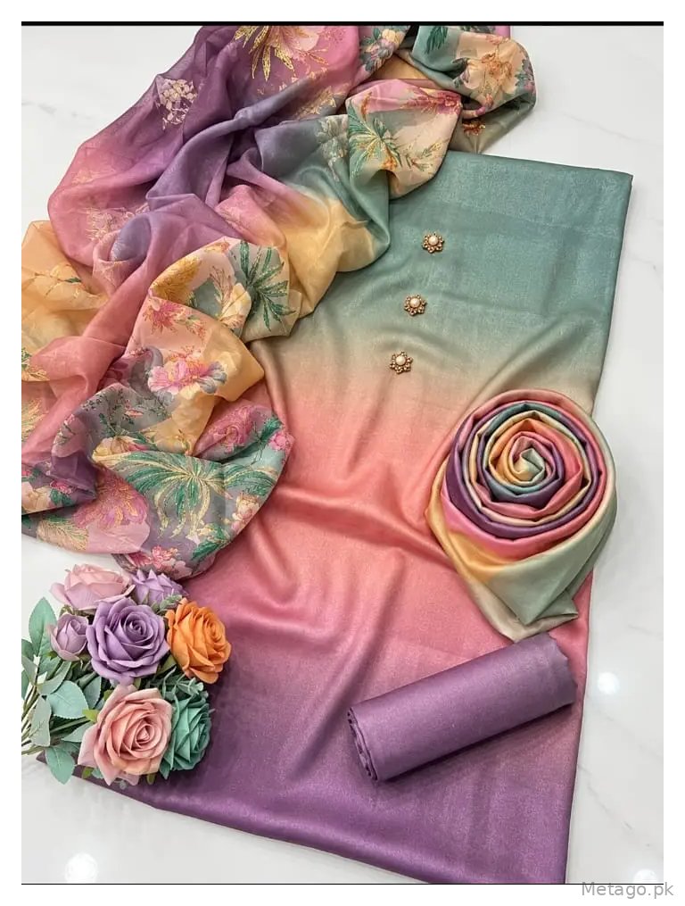 3 Pcs Women's Unstitched Digital Print Suit