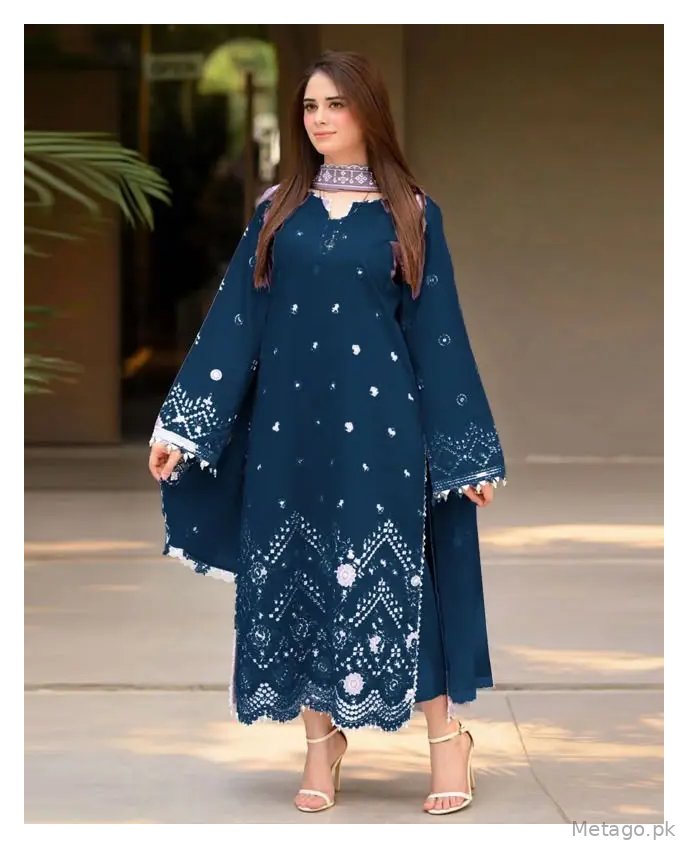 3 Pcs Women's Unstitched Embroidered Suit(f&f)