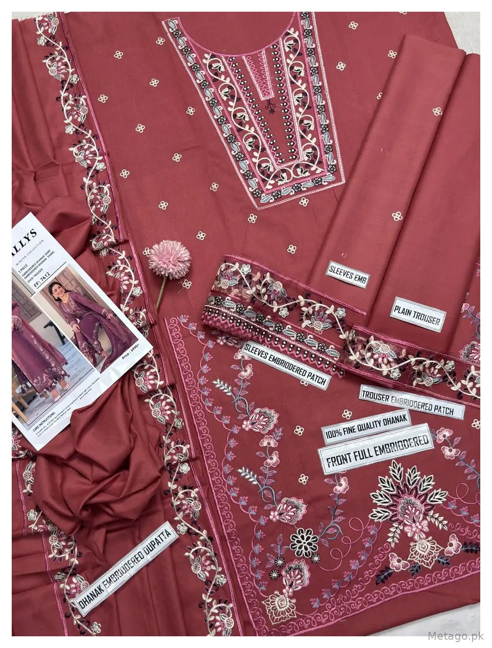 3 Pcs Women's Unstitched Embroidered Suit(f&f)