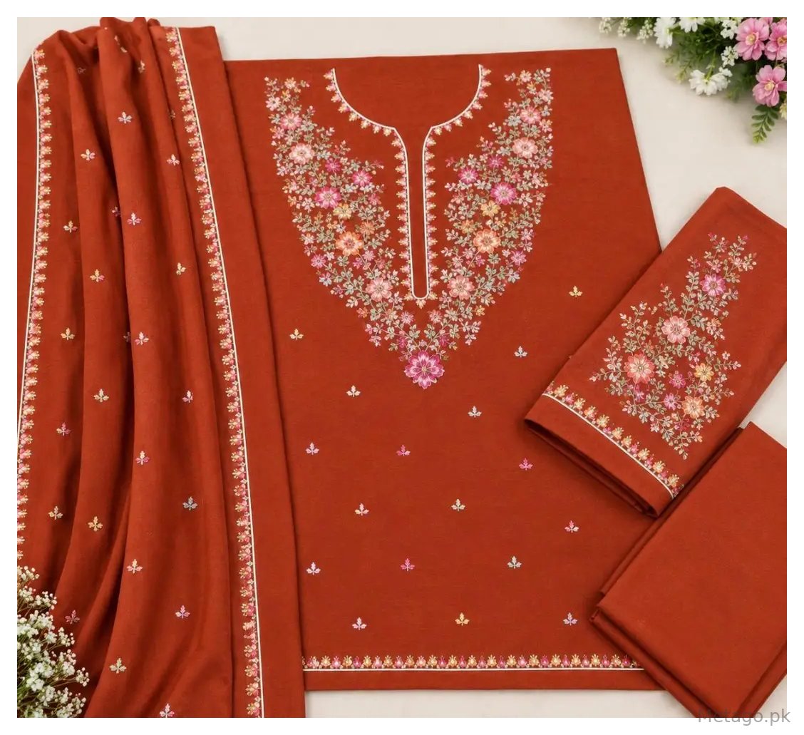 3 Pcs Women's Unstitched Embroidered Suit