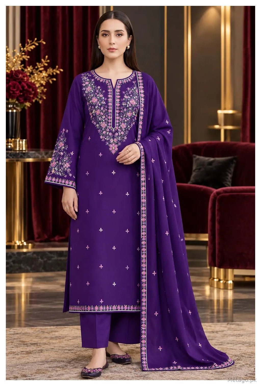 3 Pcs Women's Unstitched Embroidered Suit