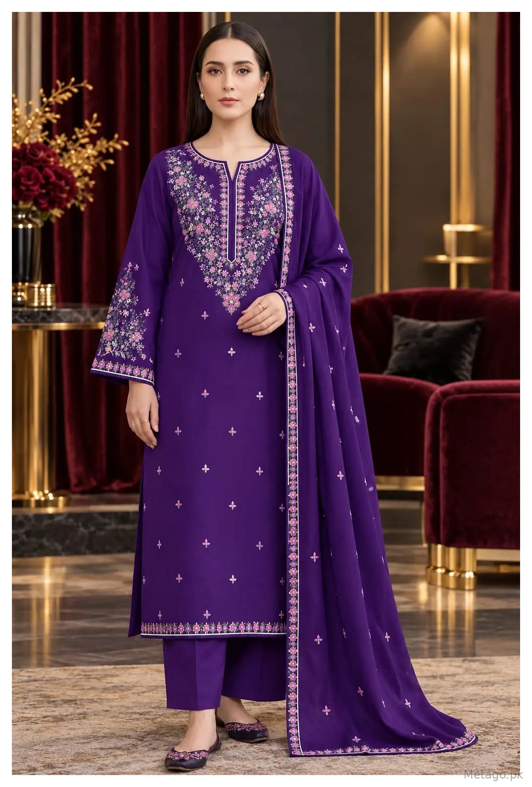 3 Pcs Women's Unstitched Embroidered Suit
