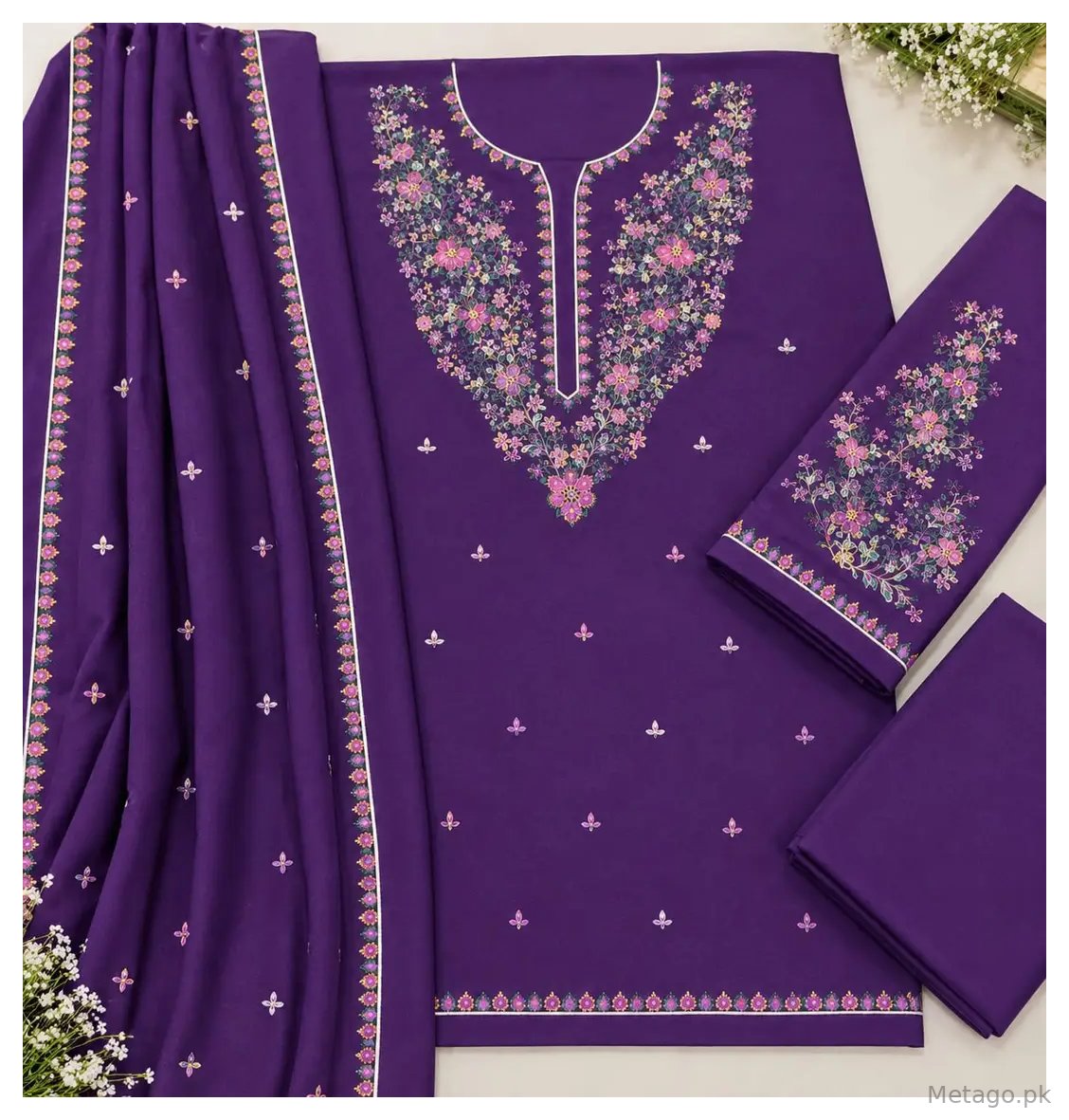 3 Pcs Women's Unstitched Embroidered Suit