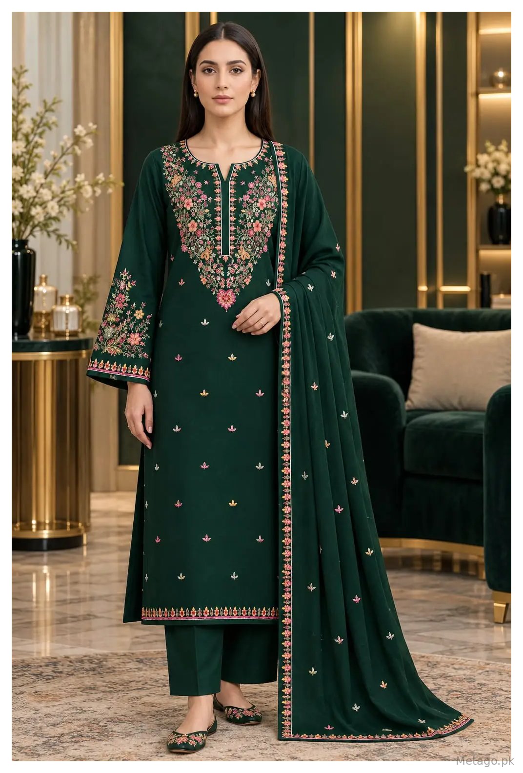 3 Pcs Women's Unstitched Embroidered Suit