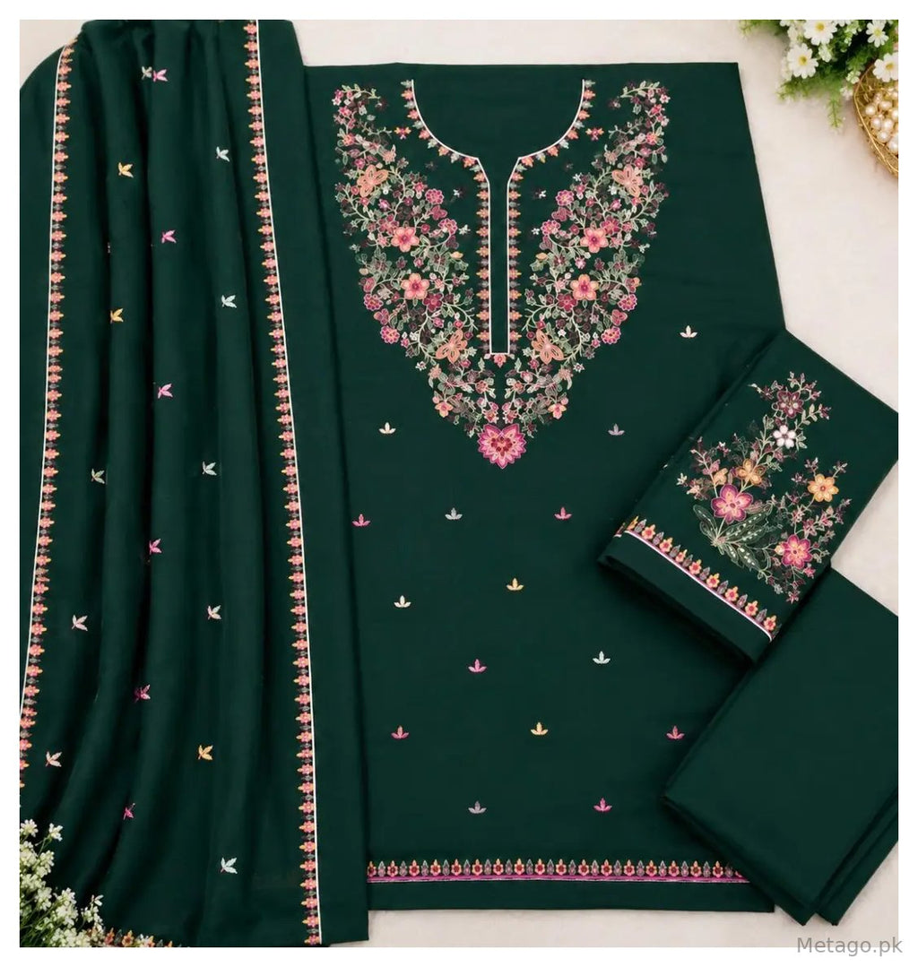 3 Pcs Women's Unstitched Embroidered Suit