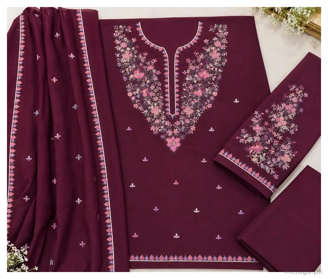 3 Pcs Women's Unstitched Embroidered Suit