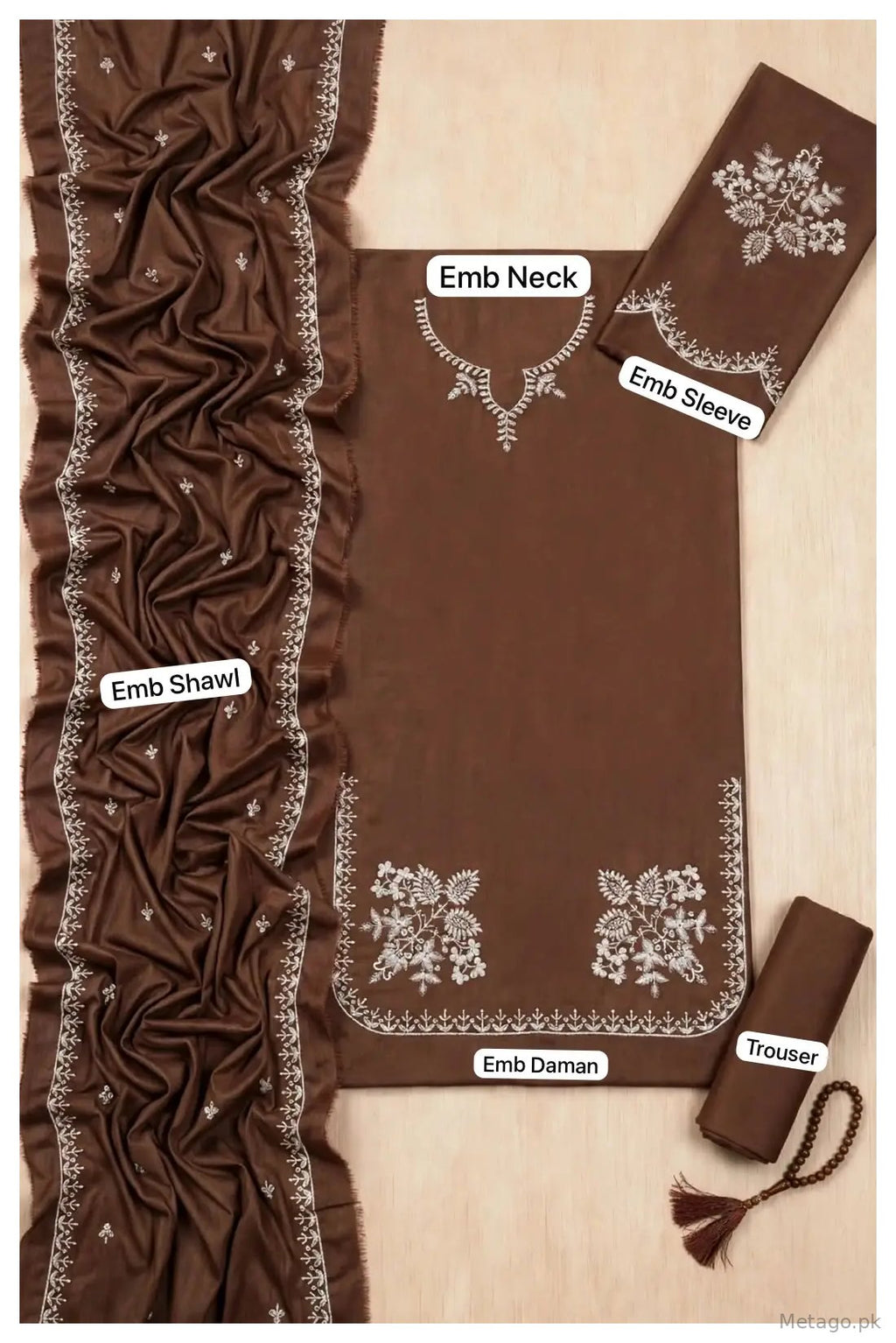 3 Pcs Women's Unstitched Embroidered Suit