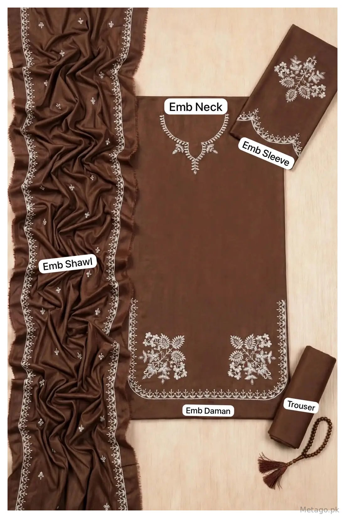 3 Pcs Women's Unstitched Embroidered Suit