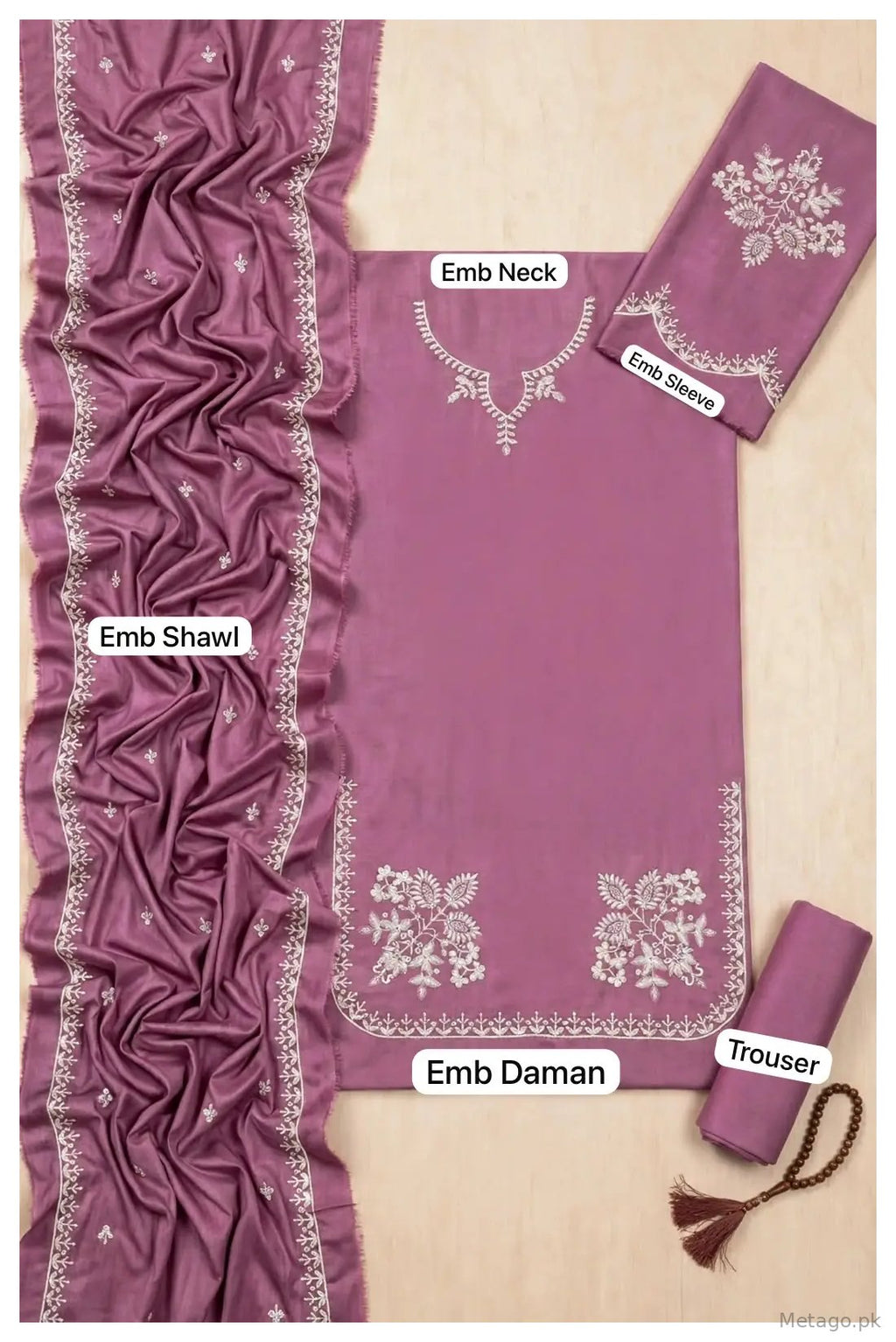 3 Pcs Women's Unstitched Embroidered Suit