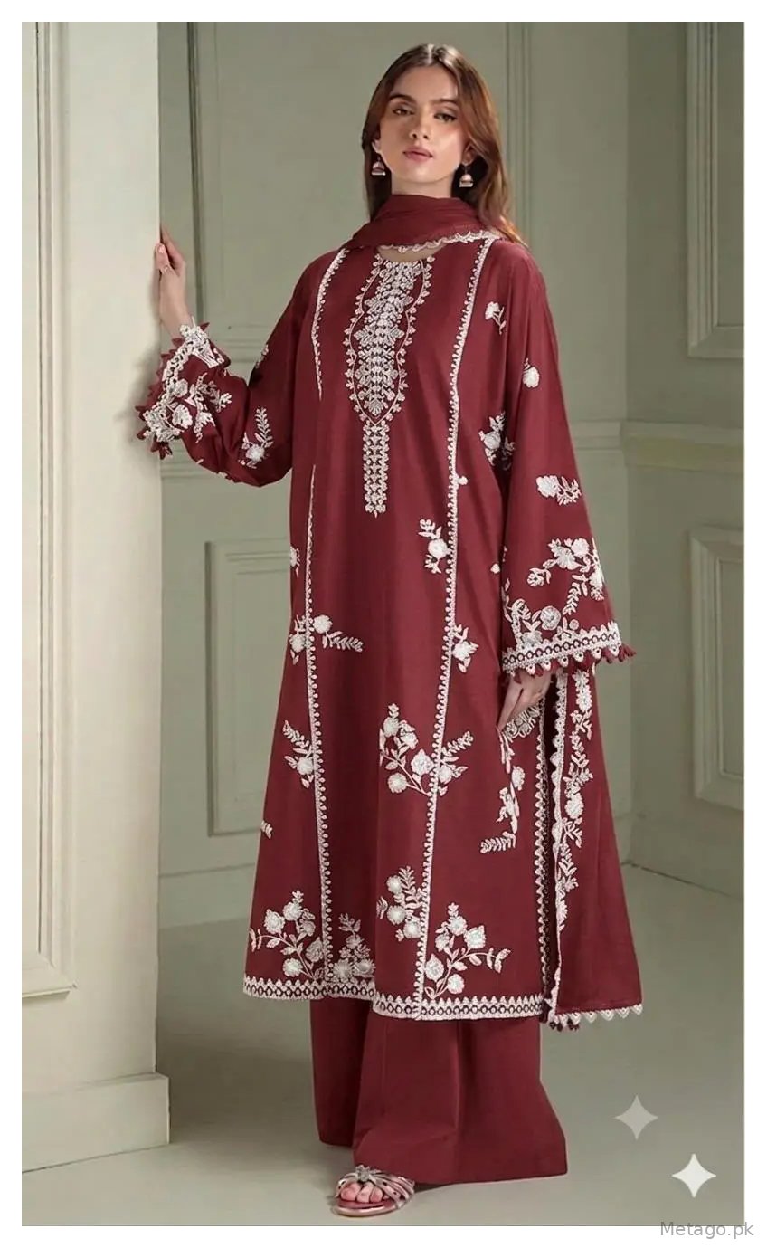 3 Pcs Women's Unstitched Embroidered Suit