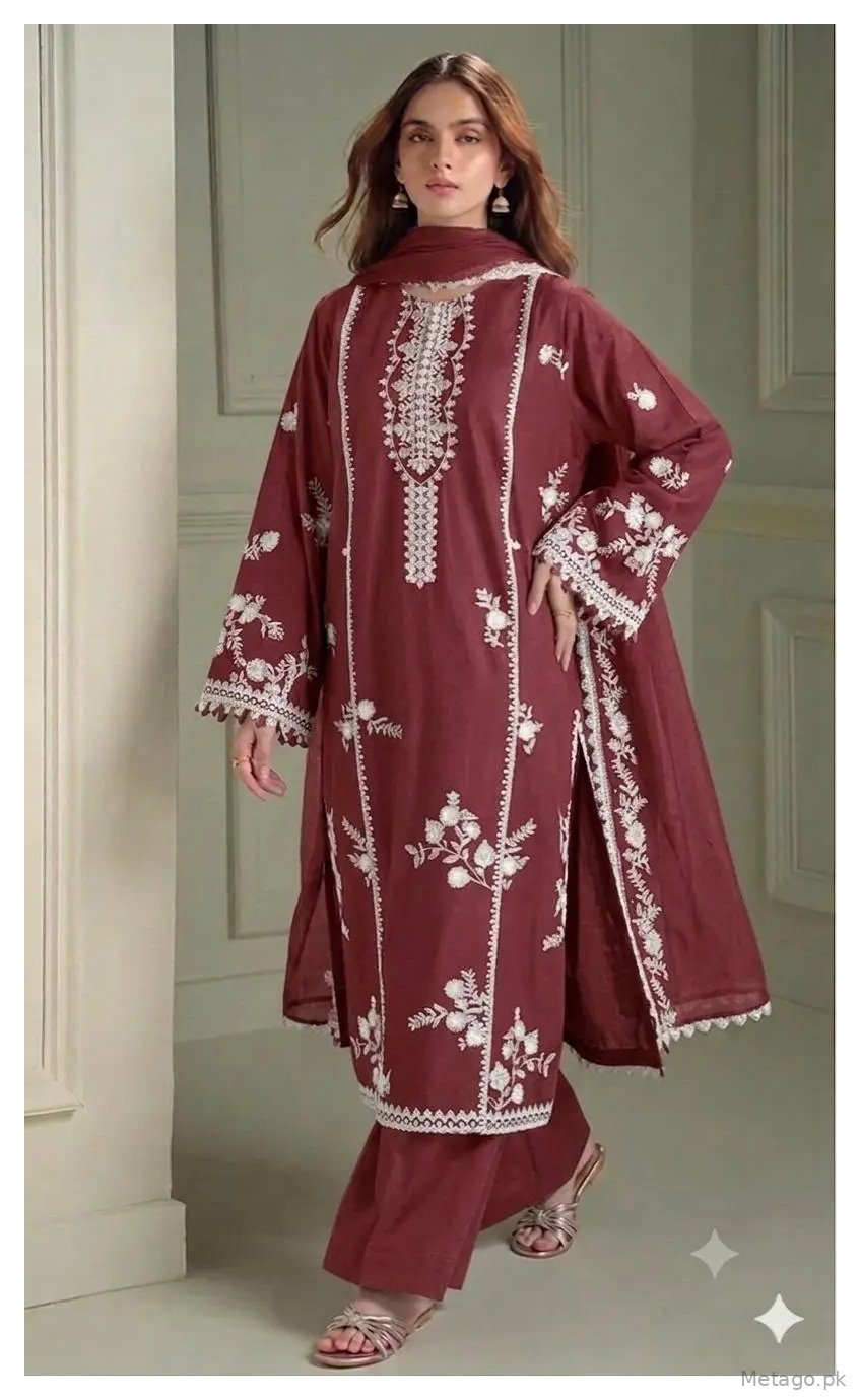 3 Pcs Women's Unstitched Embroidered Suit