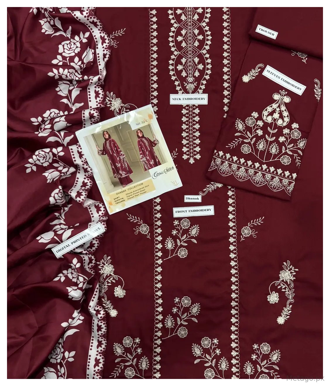 3 Pcs Women's Unstitched Embroidered Suit