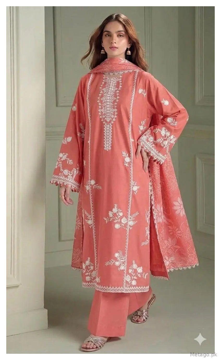 3 Pcs Women's Unstitched Embroidered Suit