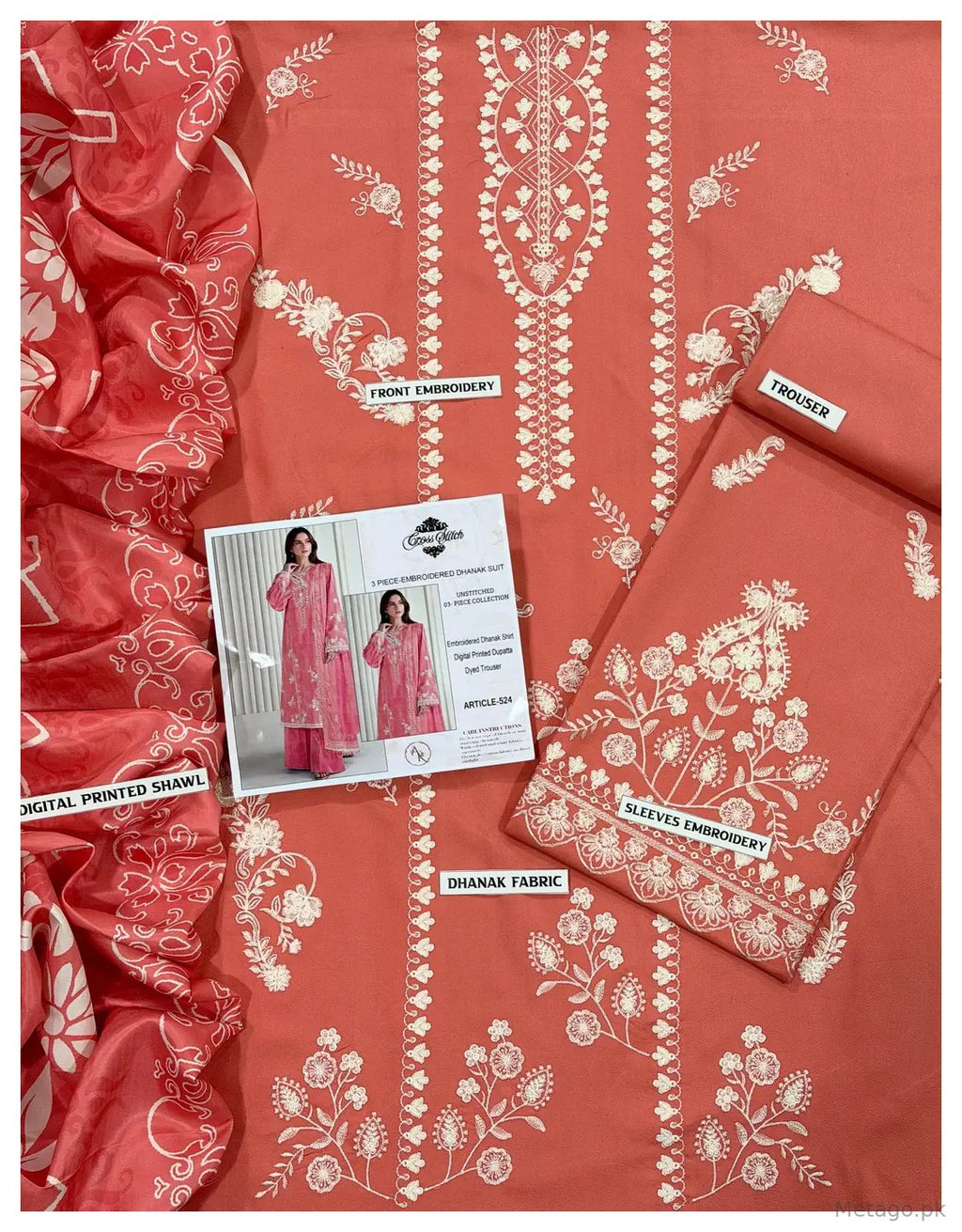 3 Pcs Women's Unstitched Embroidered Suit