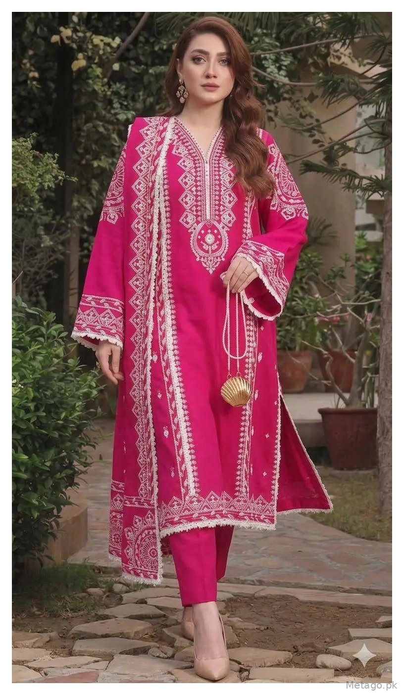 3 Pcs Women's Unstitched Embroidered Suit