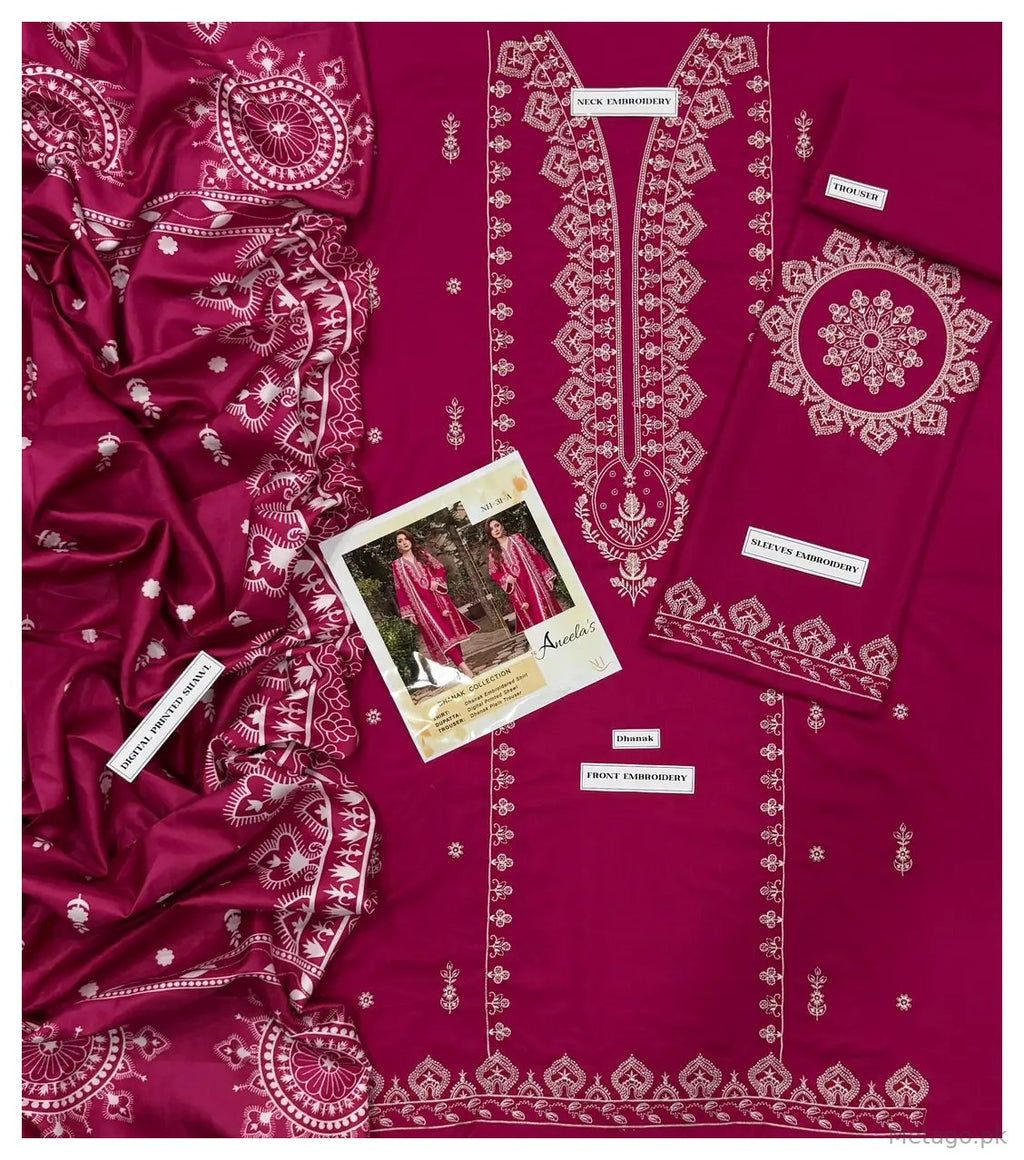 3 Pcs Women's Unstitched Embroidered Suit