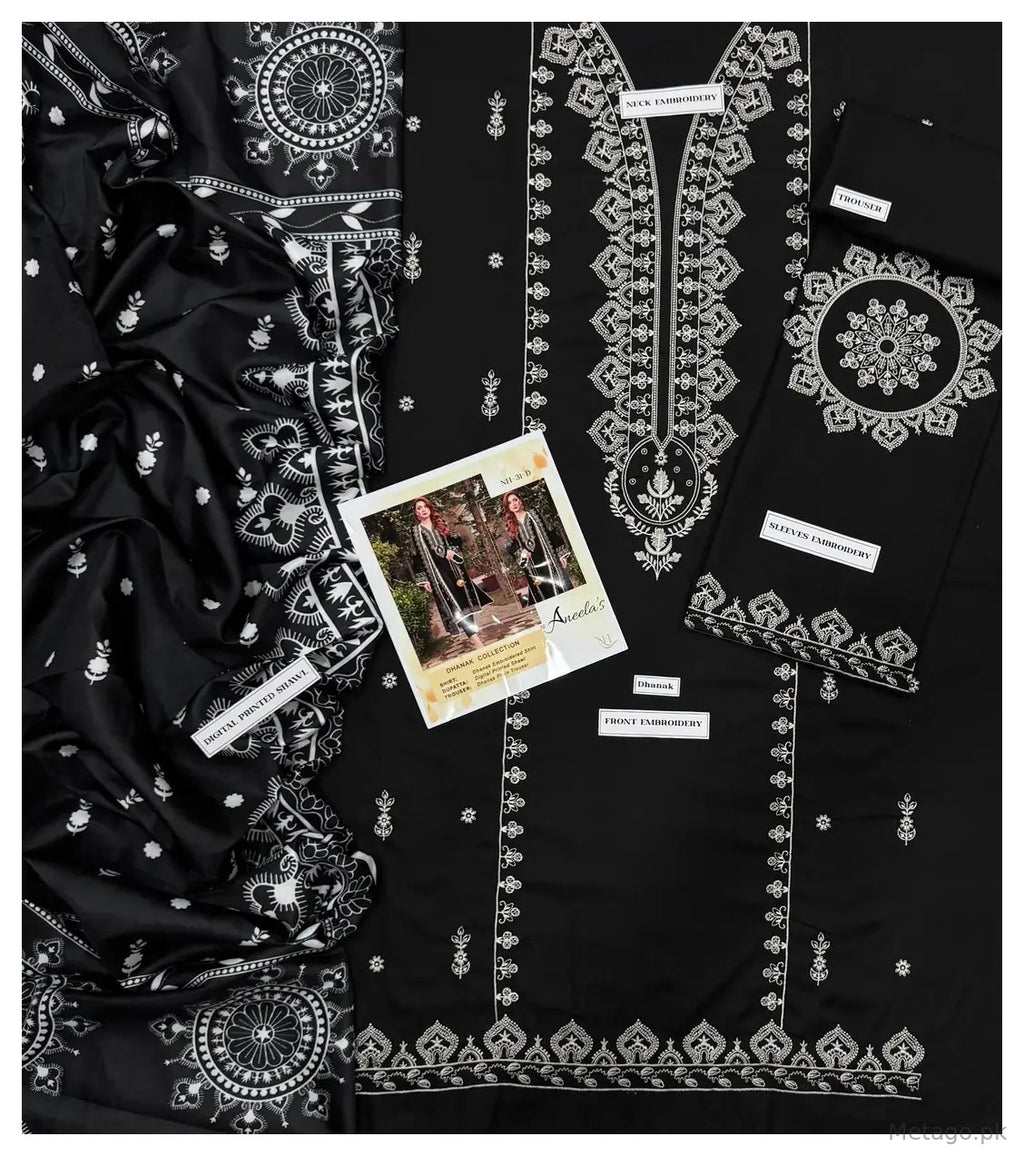 3 Pcs Women's Unstitched Embroidered Suit