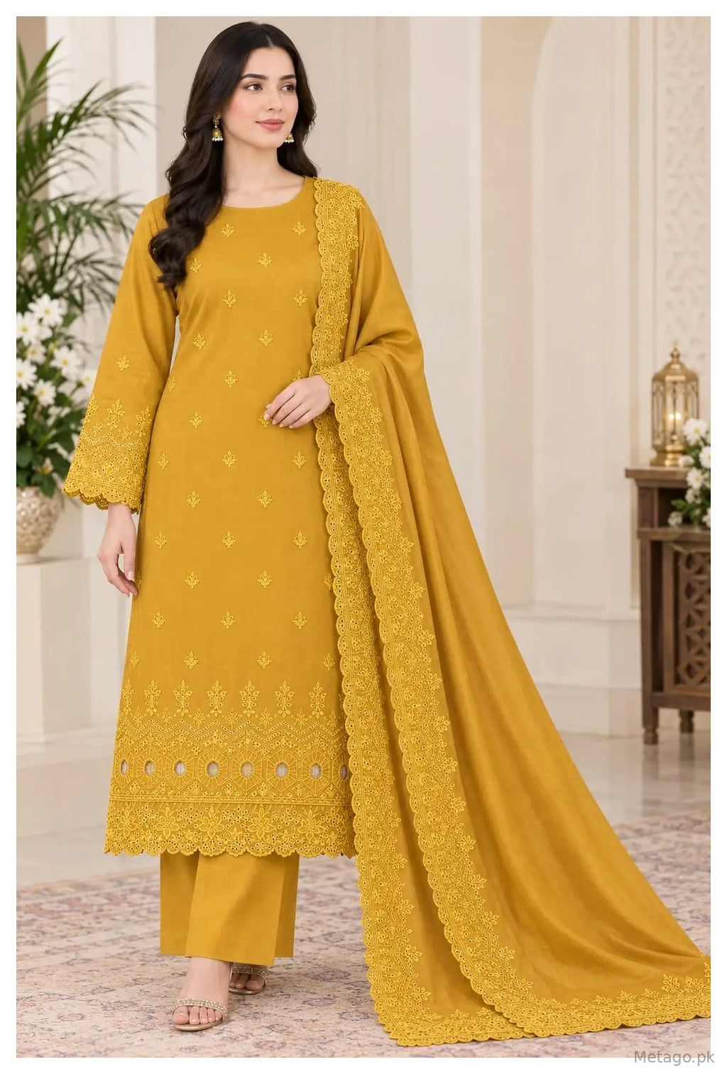 3 Pcs Women's Unstitched Embroidered Suit