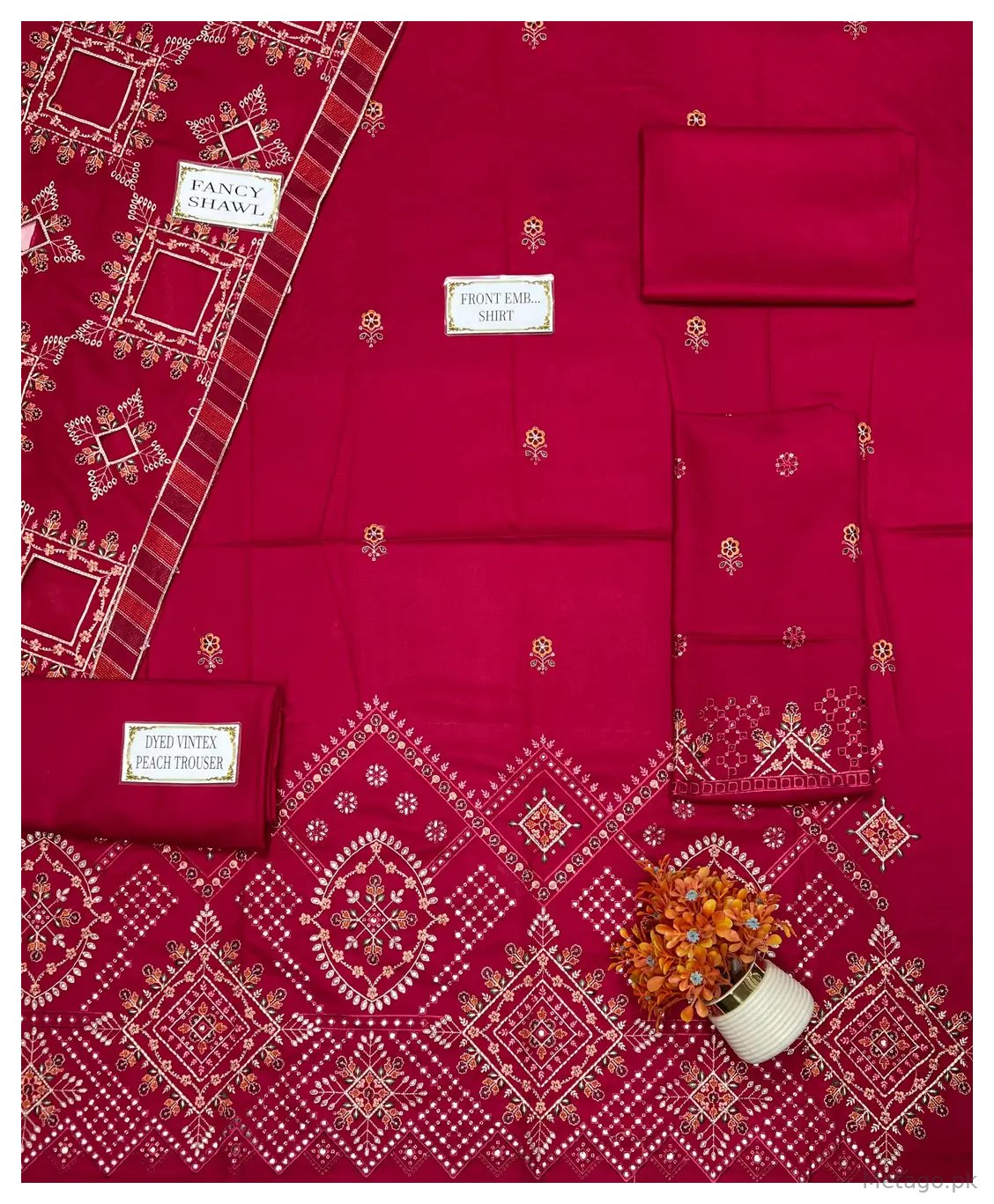 3 Pcs Women's Unstitched Plain Suit