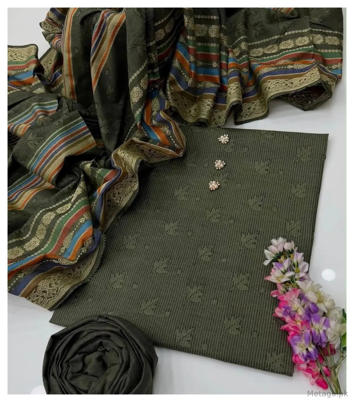 3 Pcs Women's Unstitched Printed Suit(f&f)