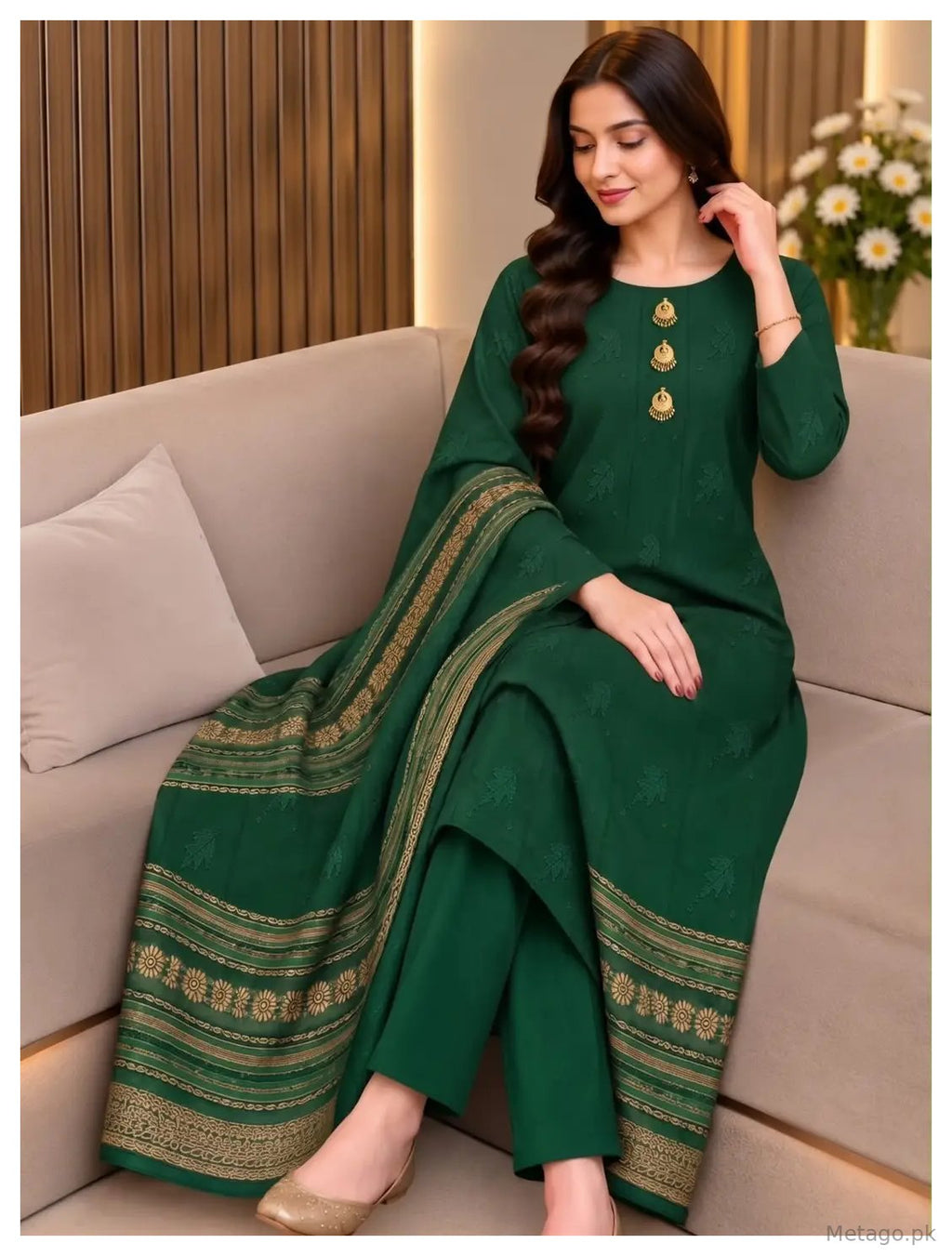 3 Pcs Women's Unstitched Printed Suit(f&f)