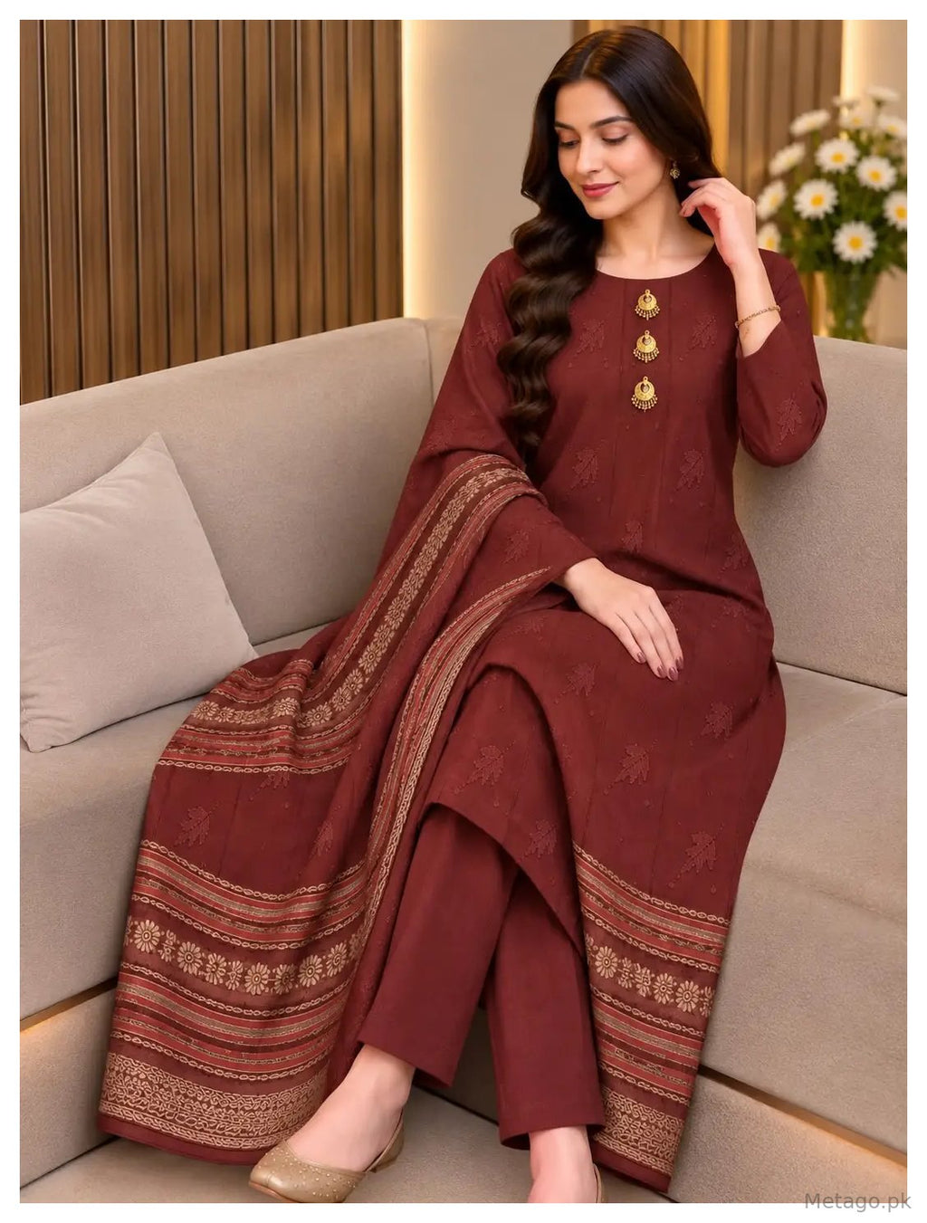 3 Pcs Women's Unstitched Printed Suit(f&f)
