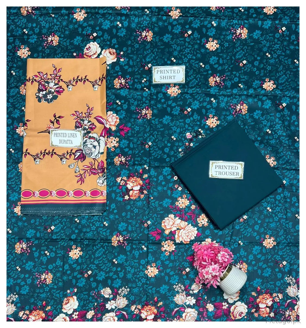 3 Pcs Women's Unstitched Printed Suit