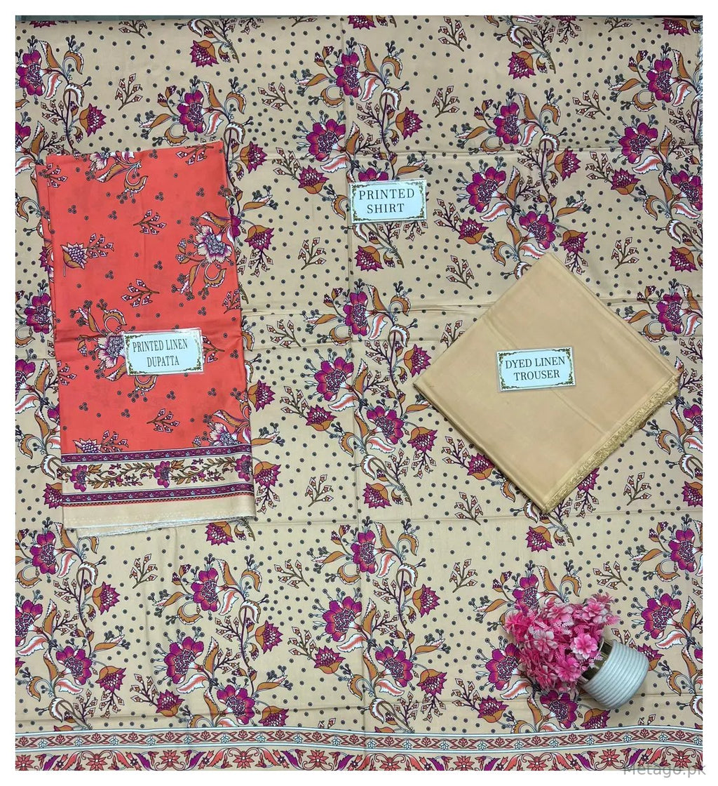 3 Pcs Women's Unstitched Printed Suit
