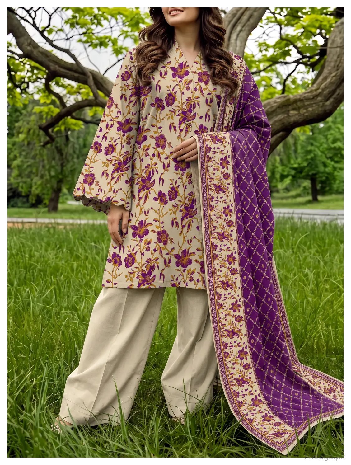 3 Pcs Women's Unstitched Printed Suit