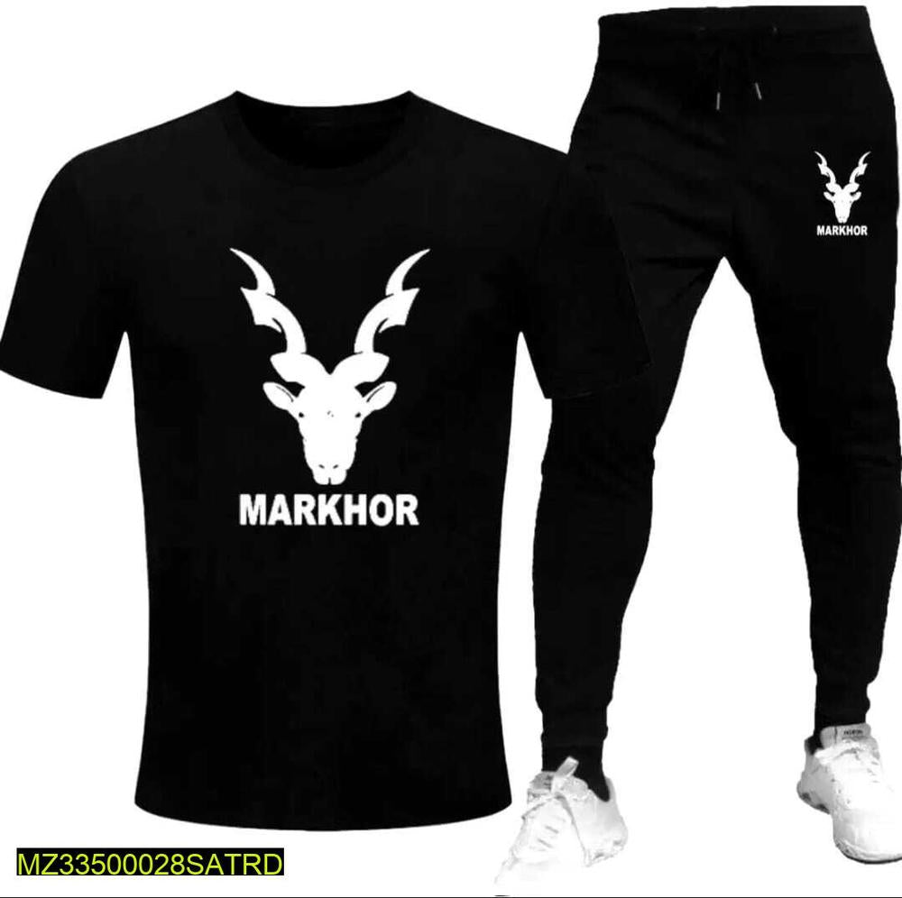 Men's Printed Track Suit Black Slim Fit Summer Wear