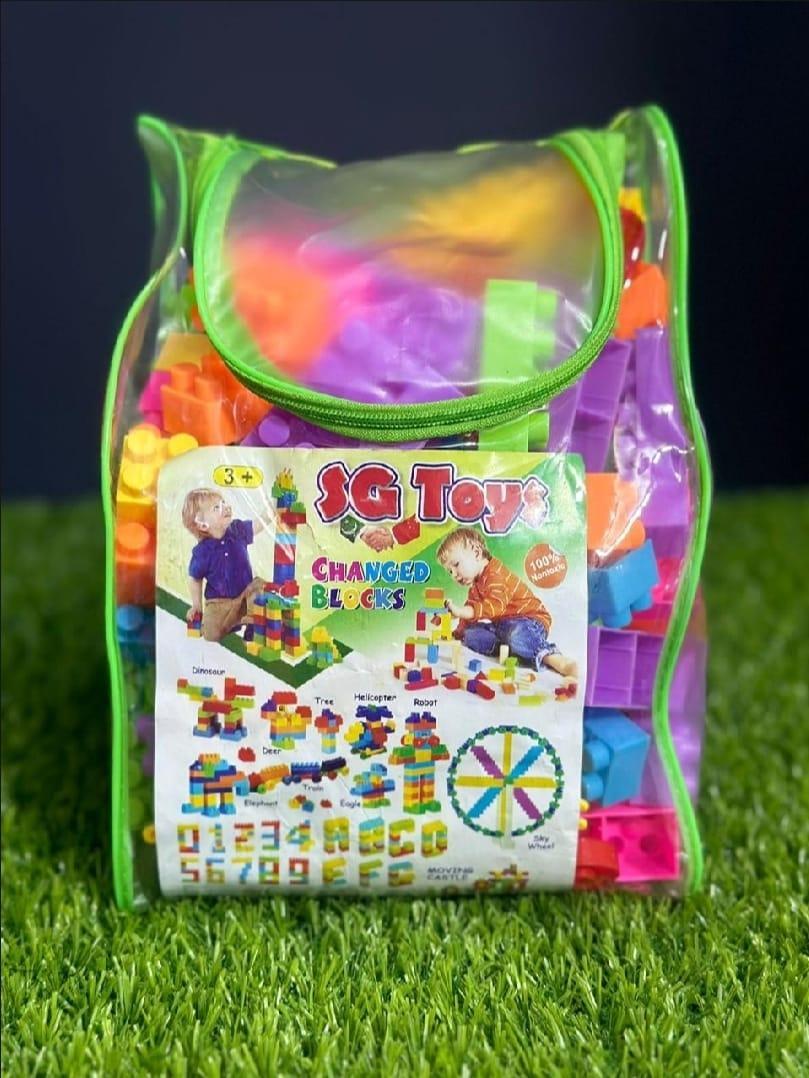 Multicolor Baby Blocks Set 226 Pcs Green Zipper Bag