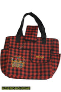 Red Plaid Baby Diaper Bag with Adjustable Strap