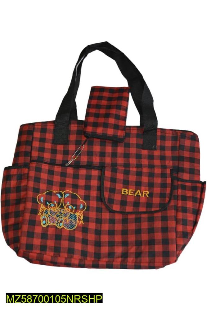 Red Plaid Baby Diaper Bag with Adjustable Strap